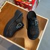 The First Layer of Sheepskin Insoles Bag Head Slippers Women's 2026 Spring and Summer Retro Woven Semi-drag French Sandals