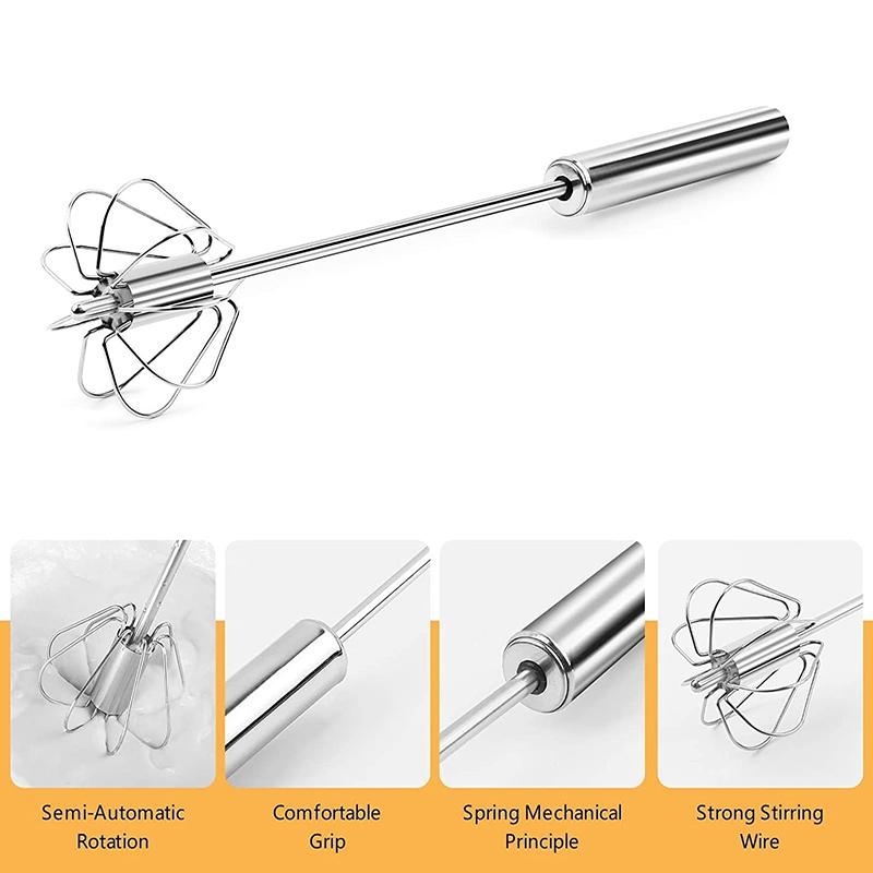 Edelstahl Eierquirl Halbautomatischer Schneebesen Manueller Handmixer Eierschneider Eierrührer Eierwerkzeug Küchenzubehör