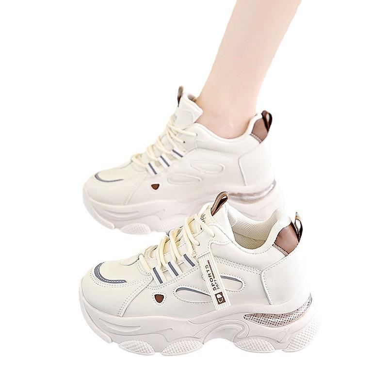 Fashion Women Retro Lace-up Sneakers Four Season New Comfortable Increased Casual Sport Shoes High Quality Wear-resistant Training Shoes