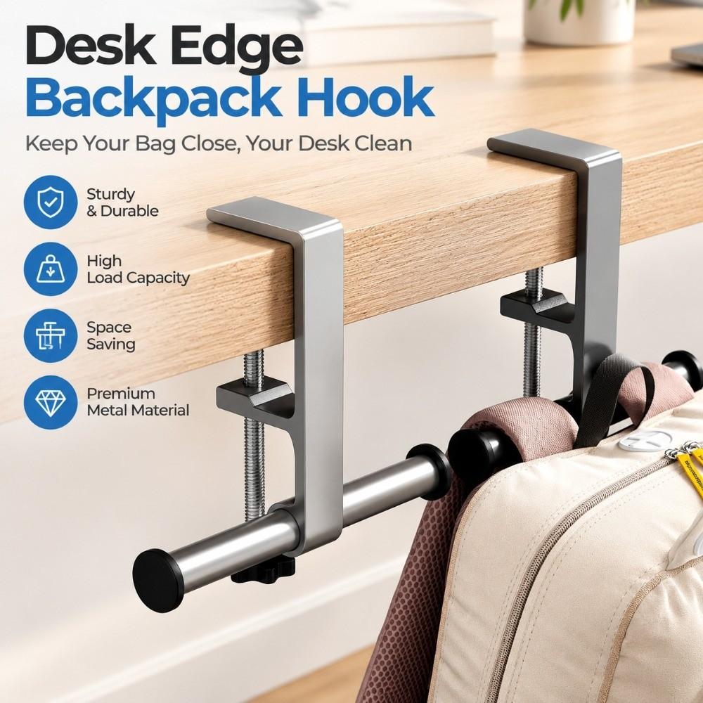 Aluminum Alloy Desk Bag Hanger Adjustable Clamp Under Desk Clamp Hook Dorm Room