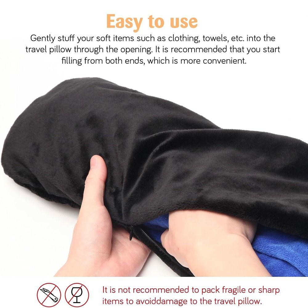 Velvet Neck Pillow Storage Bag Adjustable Neck Size U-Shapes Pillow Stuffable Travel Pillow  Flight