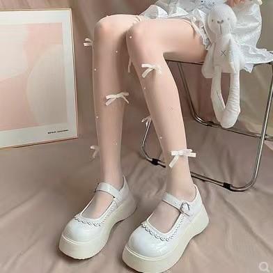 Japanese jk bow pearl white stockings lolita legs shaping thin anti-hook lolita pantyhose