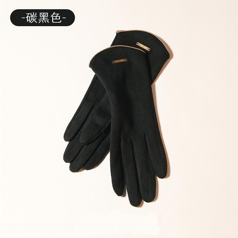 Japanese gloves women's velvet thickened driving suede warm and cold gloves winter