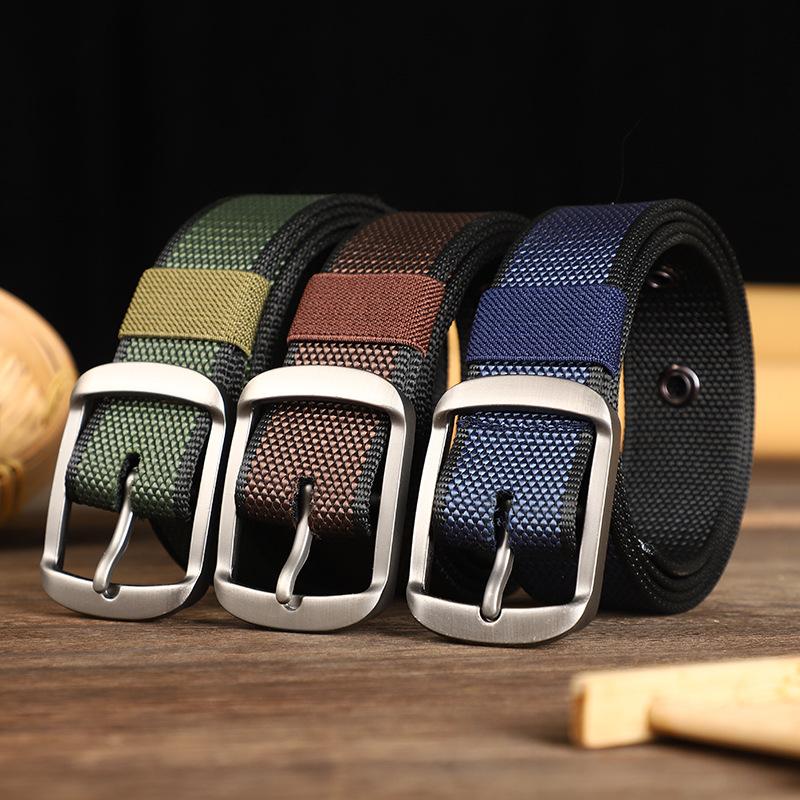 Men's Belts Solid Metal Buckle Wear-resistant Braided Nylon Band Durable Belts 120CM Versatile Belts