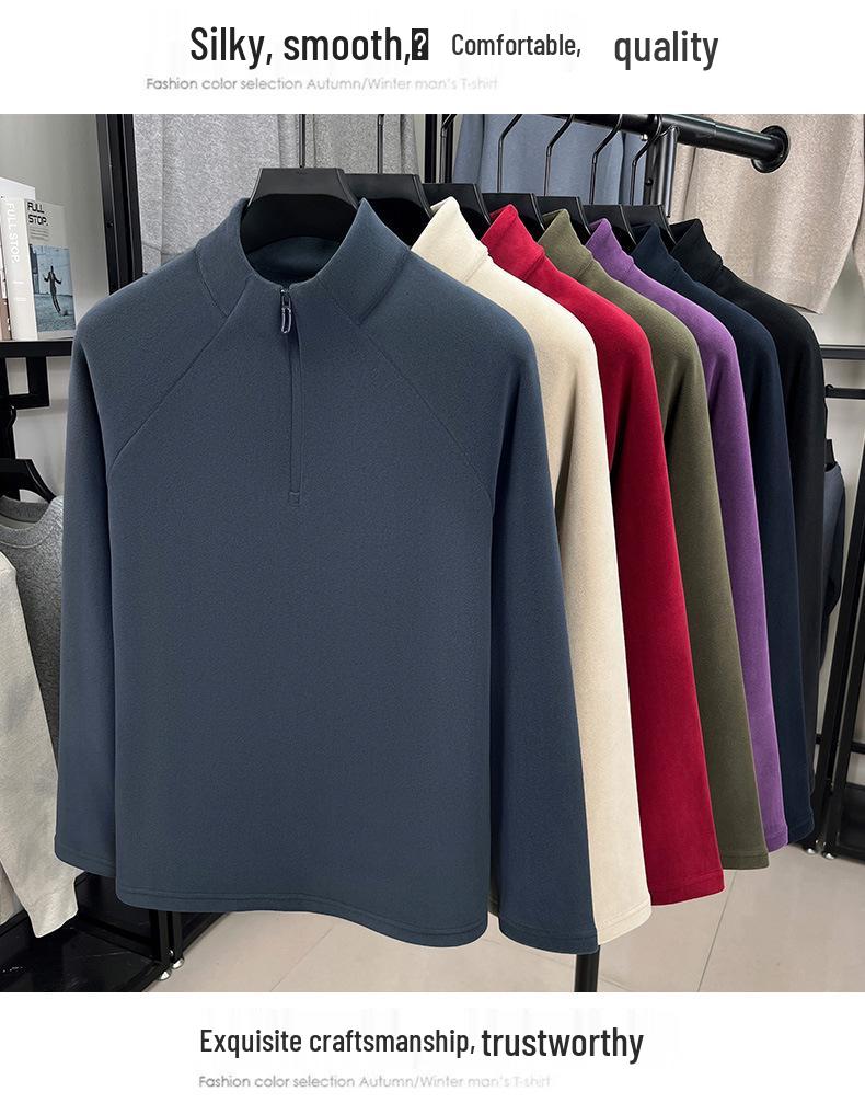 Men's Plush Lined Half-Zip Stand Collar Sweatshirt - Warm Outdoor Base Layer for Autumn & Winter