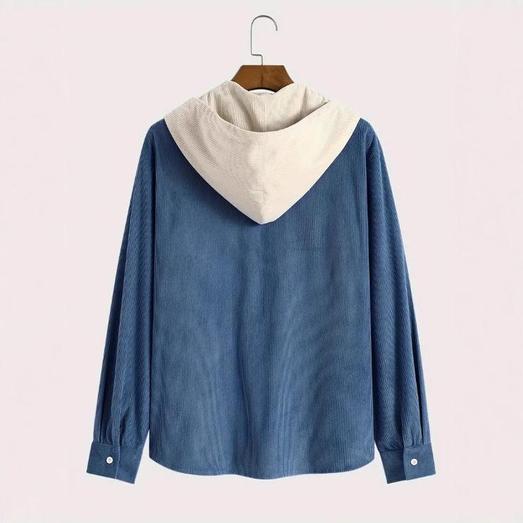 Men's Color-Block Corduroy Hooded Jacket - Warm and Thickened Design