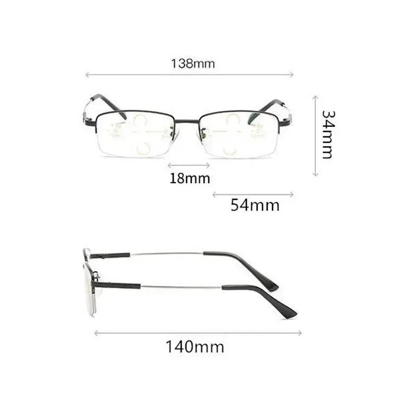 Herren und Damen Pochromische Brillen Mode Blaulichtfilter Multifokale Lesebrillen Geschäft Halbrand Alterssichtigkeit für Herren