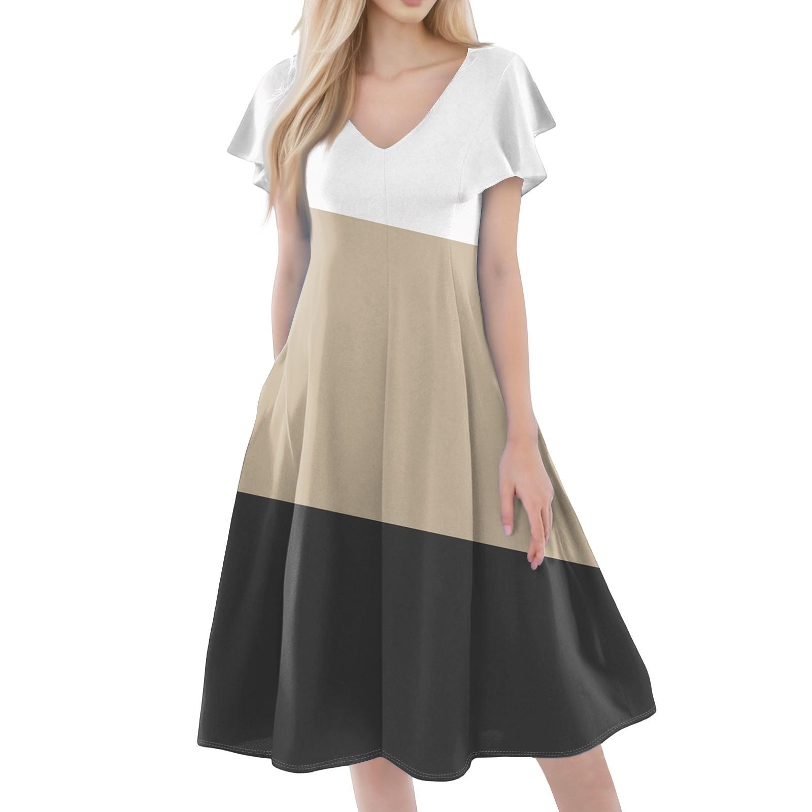 

Женское повседневное модное платье с V-образным вырезом, короткими рукавами, принтом и карманами XL хаки