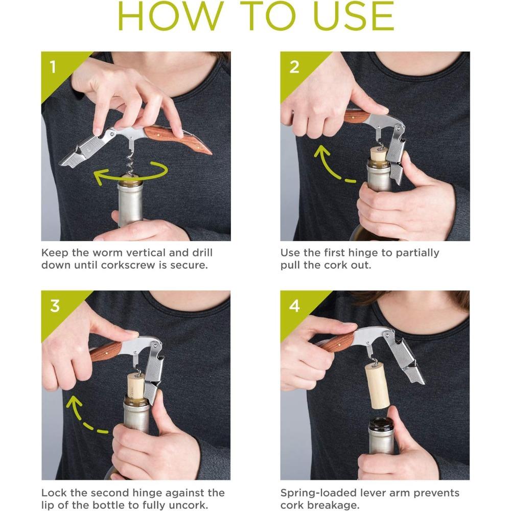 1ks Sommelier Číšník Vývrtka Pružinový Dvoupákový Otvírák na Víno Číšnický Barový Doplněk Nerezová Ocel a Dřevo