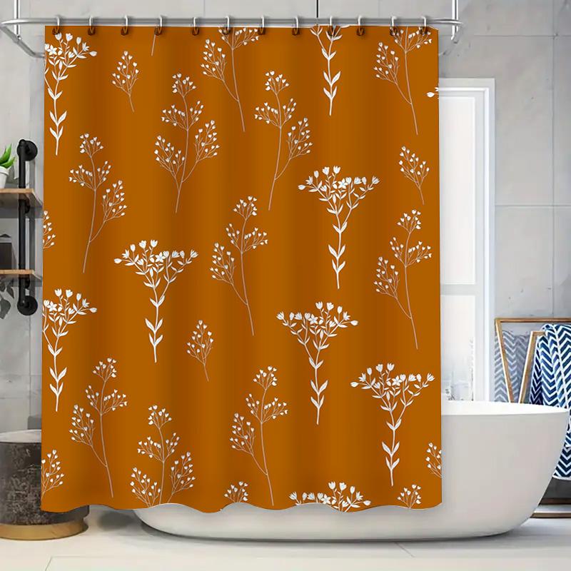 

Orange Bath Shower Curtain with White Floral Print for Bathroom Decor Solid Colors Home Textiles Available in Various Sizes for 90x180cm