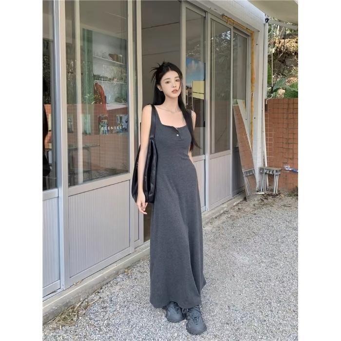 

Support cotton * Spice girl sleeveless suspender dress new women s clothing summer waist thin versatile medium and long S