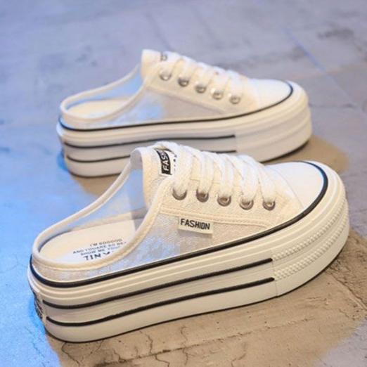 Fashion 2025 Summer New Women's Shoes Fashion Thick Bottom Casual Sneakers for Women Breathable Mesh Cool Slippers Baotou Half Slippers