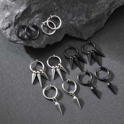 Vnox Stainless Steel Clip On Earrings for Men Boys, Punk Rock Gothic Hiphop Hoop Earrings Non Pierced Anti Allergy Jewelry Gifts