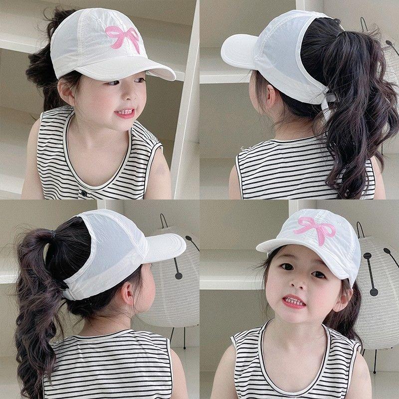 New Sweet Kids Ponytail Baseball Caps Candy Color Quick Drying Adjustable Visor Cap Summer UV Protection Hat Outdoor Travel Caps