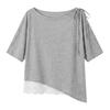 Light Lace Ribbon Glitter Top [ELLE] Women's Short-Sleeve Top, Gray, Hem, Tie, Knit, Off-Shoulder, Spring/Summer (JP, Alphabet, M)