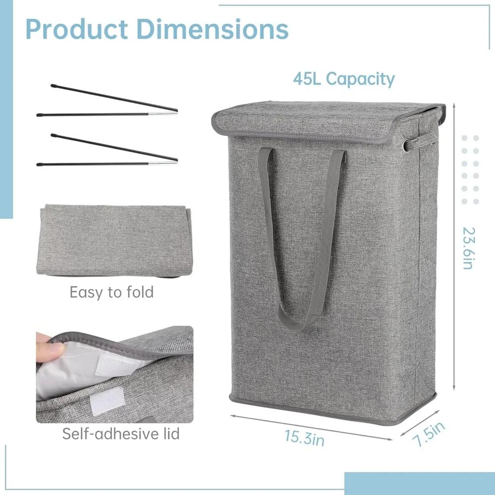 1PCS Slim Laundry Basket with Lid 45L Slim Laundry Hamper Waterproof Narrow Laundry Basket Space Saving Thin Clothes Hamper
