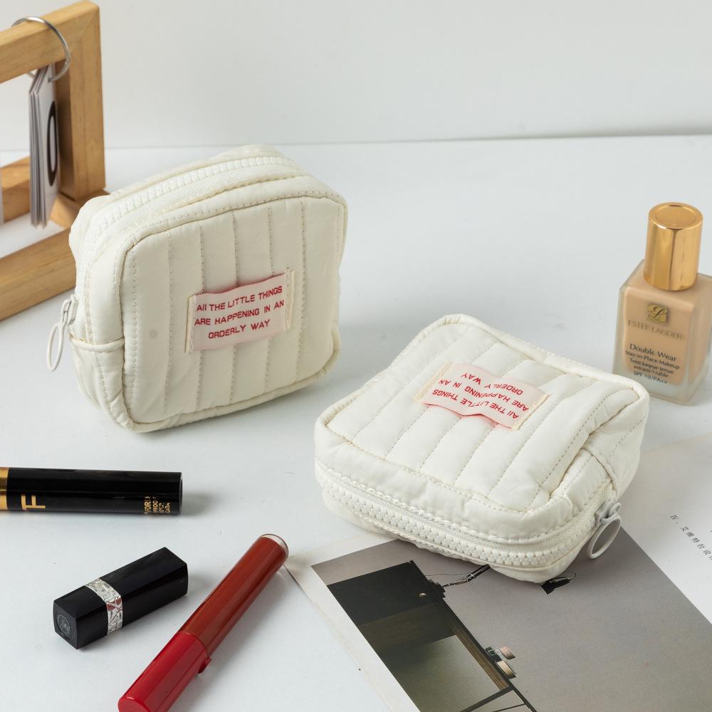 Korean Small Square Cosmetic Bag for Students - Earphone, Coin, and Lipstick Storage