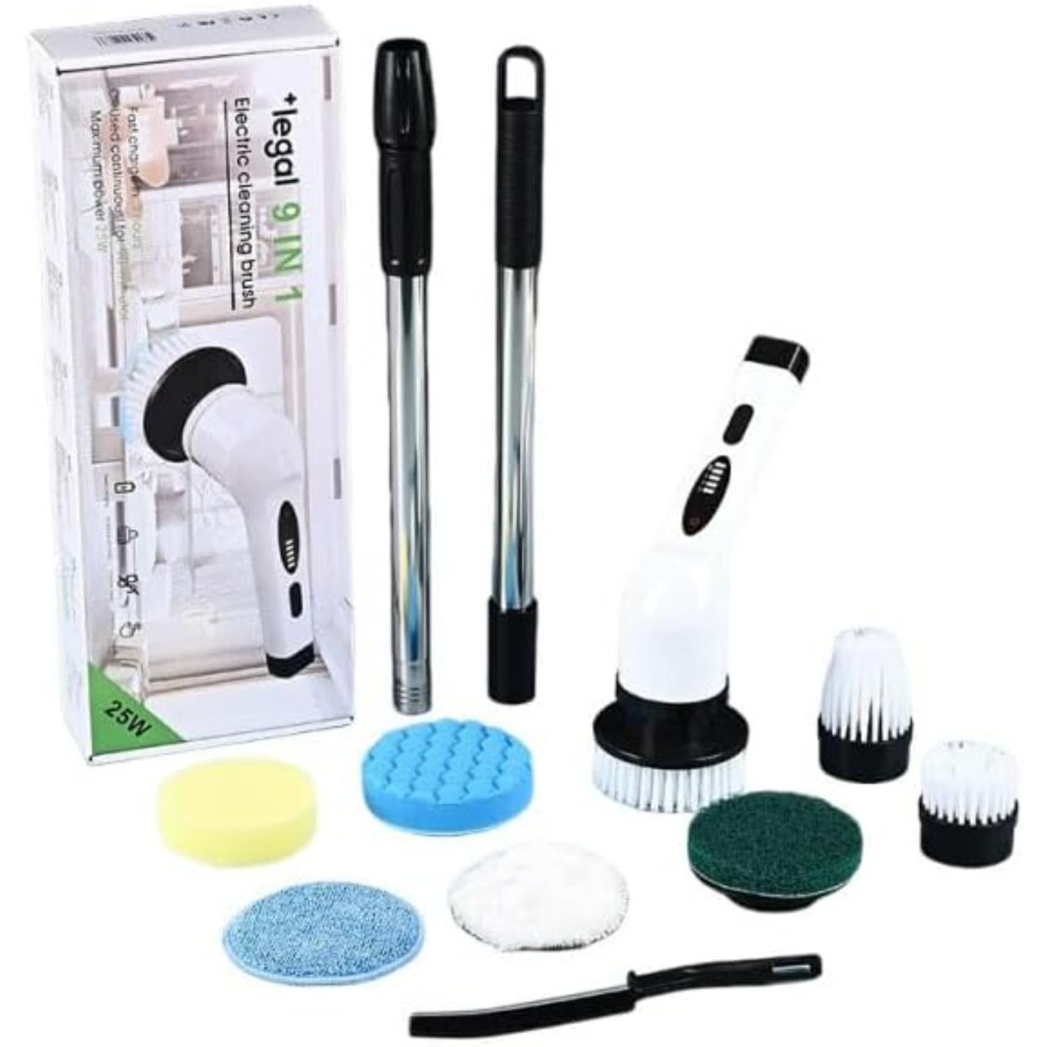 Handheld Electric Cleaning Brush with 8 Replacement Brush Heads 3 Adjustable Speed Modes Retractable Extension Rod Multifunctional Scrubber Bathroom S001