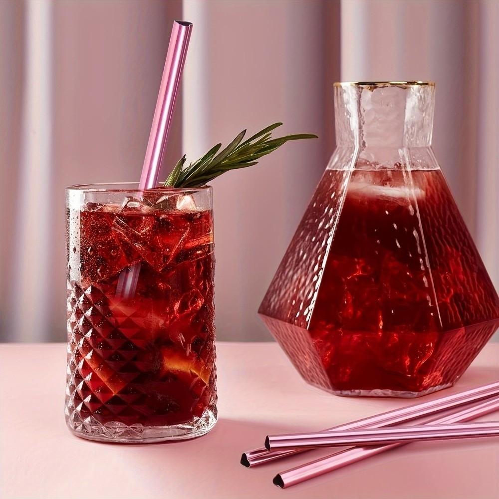 Pink Heart-Shaped Metal Straws Smooth Surface Eco-friendly 304 Stainless Steel Straws with Cleaning Brush Reusable Straws