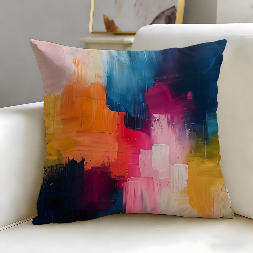 Classic Art Theme Color Paint Cushion Cover Soft & Easy-Wash Pillow Case – Versatile for Couch, Bed, Travel and Office
