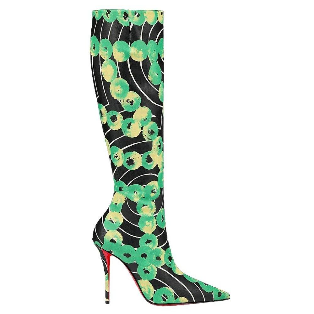 Herbst und Winter Damen Weidennagel Schlanker Absatz Stiefel Mode Roter Boden Spitze Seitlicher Reißverschluss Hoher Schaft Damen Kniehohe Stiefel