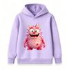Kids Pink Fuzzy Monster Print Pullover Hoodie, Unisex Boys Girls Cute Cartoon Horned Monster Long Sleeve Casual Warm Hooded Sweatshirt for Daily Wear