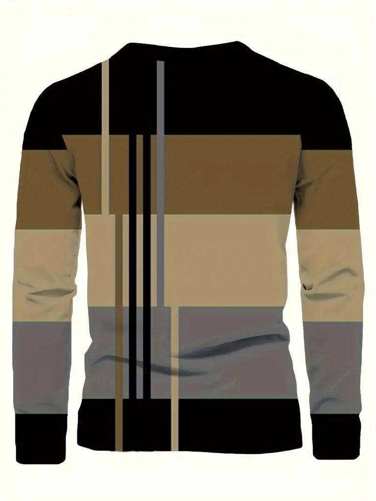 Lässiges 3D-Digitaldruck-Kontrastmuster Herren Langarm-T-Shirt für Frühling und Herbst Outdoor-Bekleidung, bequeme Polyesterfaser