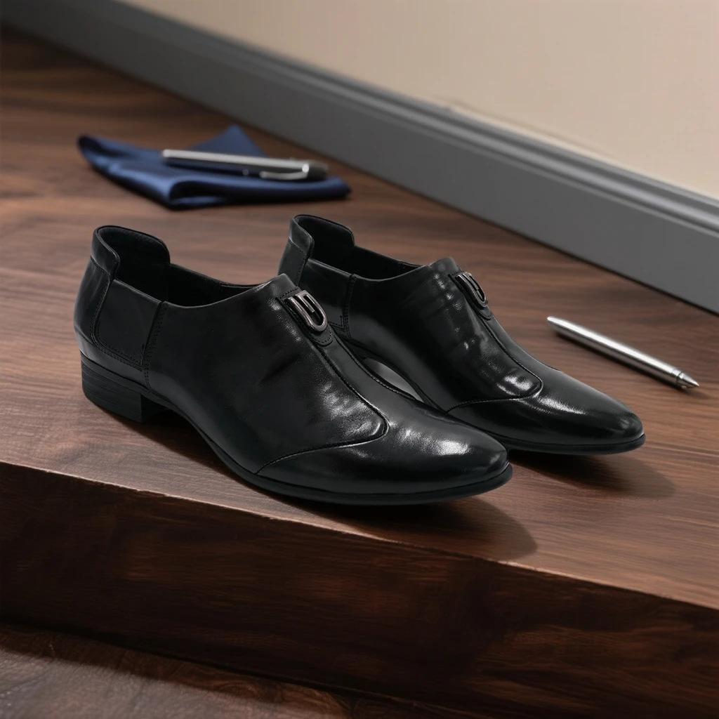 

High-end simple new Italian light luxury cowhide business pointed leather shoes fashionable genuine leather men s shoes 38 чёрный