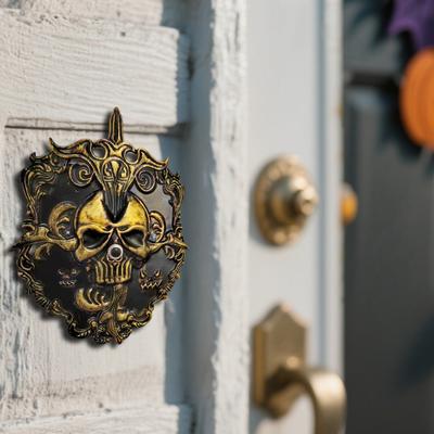 Halloween Skull Doorbell Decoration Spooky Skeleton Door Bell with Light Up Eyeball for Haunted House Party Decor