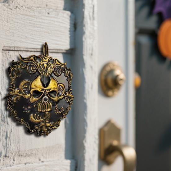 Halloween Totenkopf Türklingel Dekoration Gruselige Skelett Türklingel mit leuchtendem Augapfel für Spukhaus Partydeko