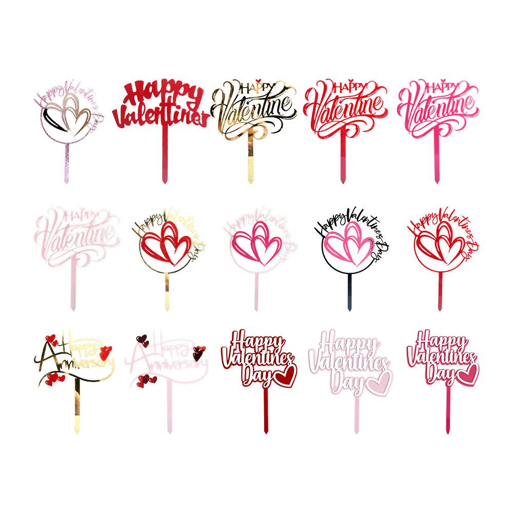 5PCS Acrylic Cake Topper Happy Valentine's Day Cupcake Topper for Wedding Party Cake Decorations Love Heart Dessert Decoration