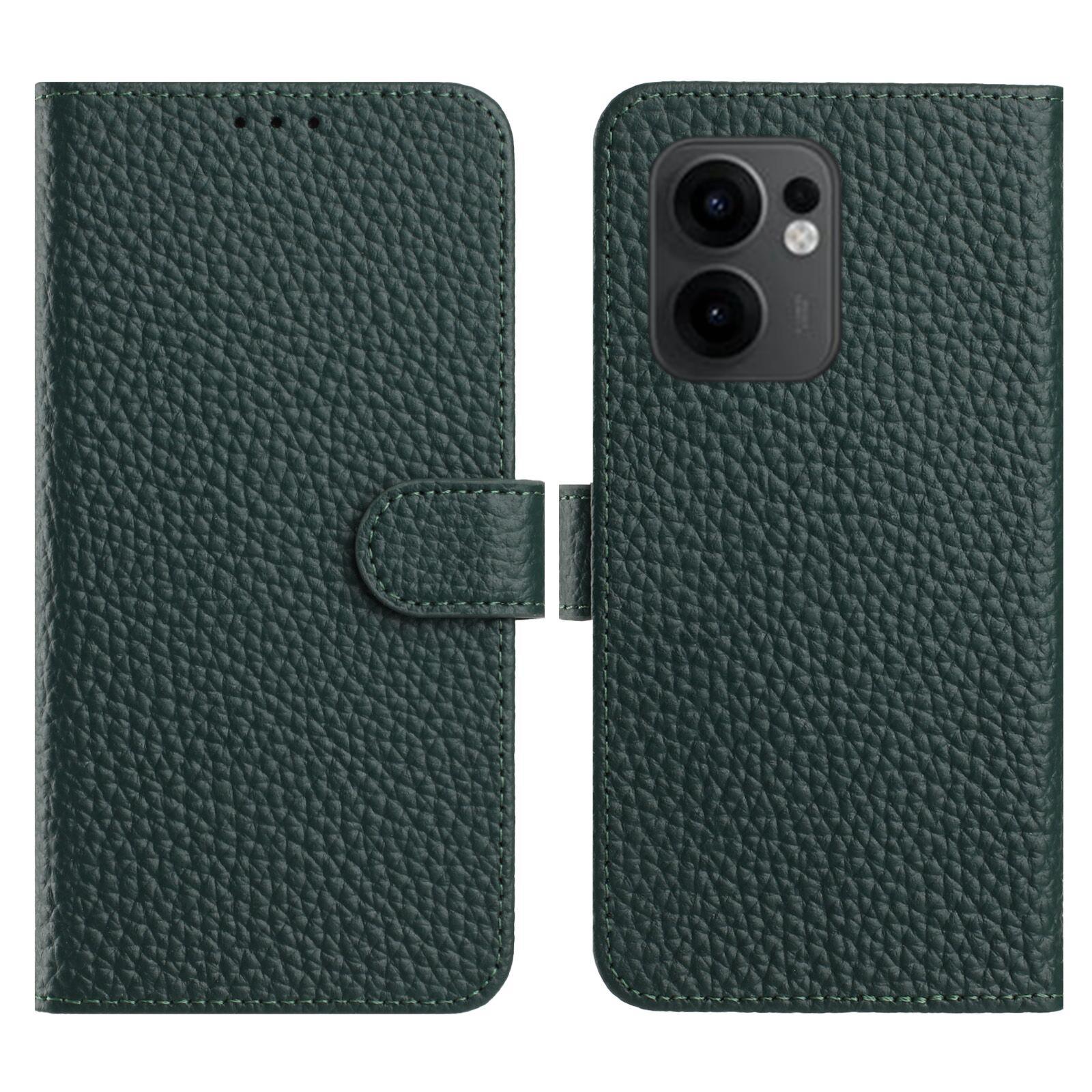 

For Oppo Reno13 F 5G/4G Case Wallet Stand Litchi Texture Genuine Cow Leather Flip Phone Cover Green