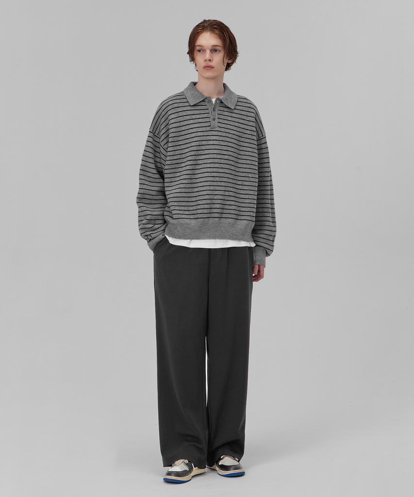 GLW Oversized Striped Collar Knit Soft Touch Gray