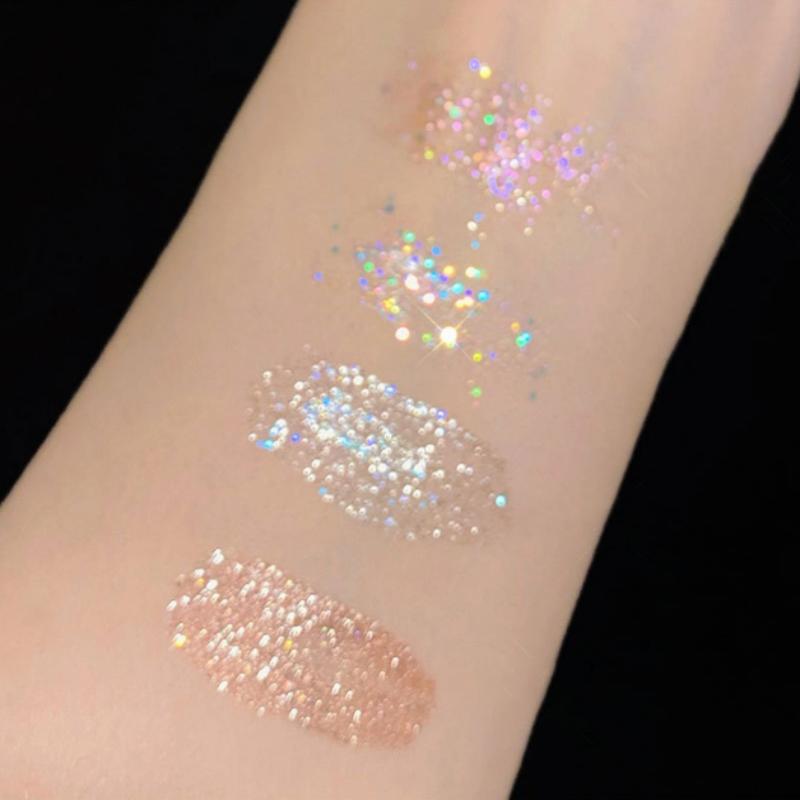 Sombra de olhos com glitter pigmentado frito de 4 cores, purê de batata, lantejoulas, luz de contas, à prova d'água, cosmético para os olhos, unicórnio