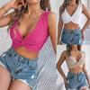 Damen V-Ausschnitt Verdrehte Vorderseite Strukturstrick Ärmellos Crop Top