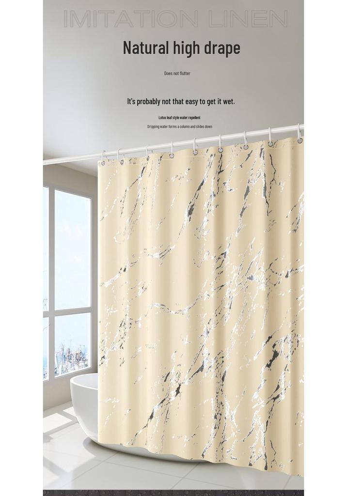 Elegante Tenda da Doccia in Marmo con Texture Irregolare, Stampata Argento e Oro - Divisorio Impermeabile per Bagno