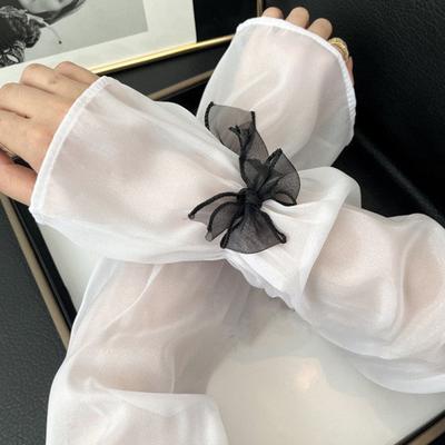 Sheer Mesh Arm Sleeve Tulle Lace Long Fingerless Gloves UV Protection Ice Silk Bowknot Sunscreen Sleeves for Party Outdoor Activities
