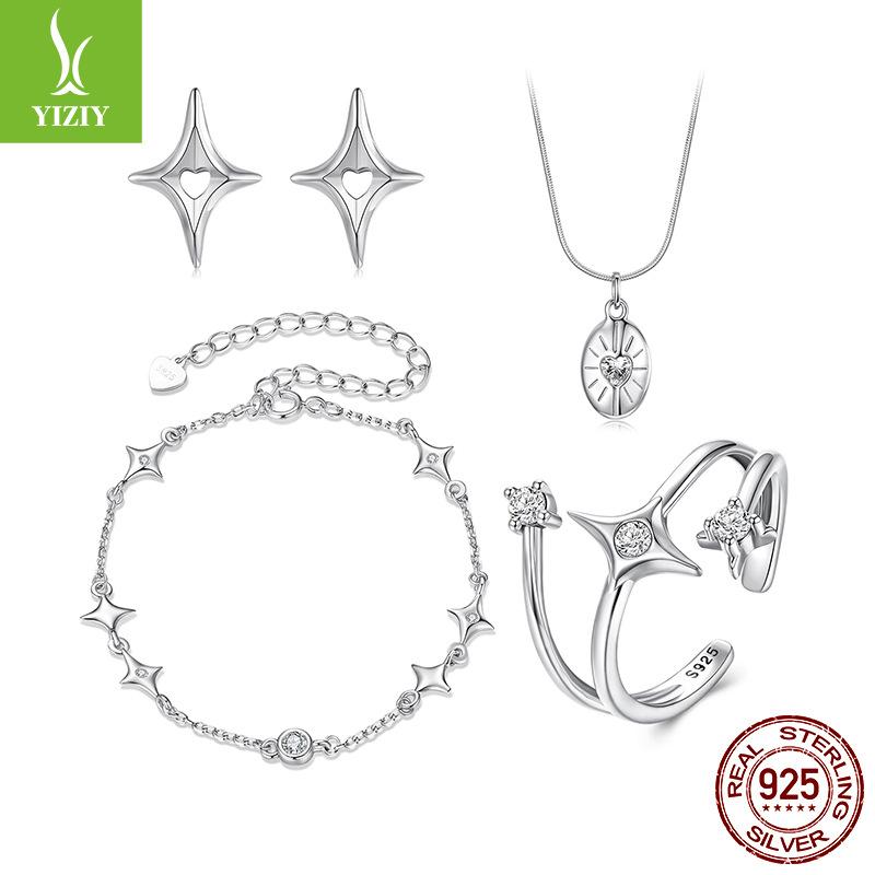 

Комплект ювелирных изделий из стерлингового серебра 925 пробы: кольцо-звезда, серьги-пусеты, браслет Холодный ветер с манго-звездой для женщин 925 Silver