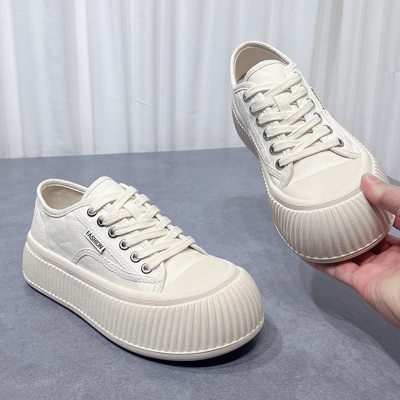 Ugly Cute Big Head Canvas Shoes Women's  Spring New Biscuit Thick Bottom Casual All-match Small Fragrance Doll Bread Shoes