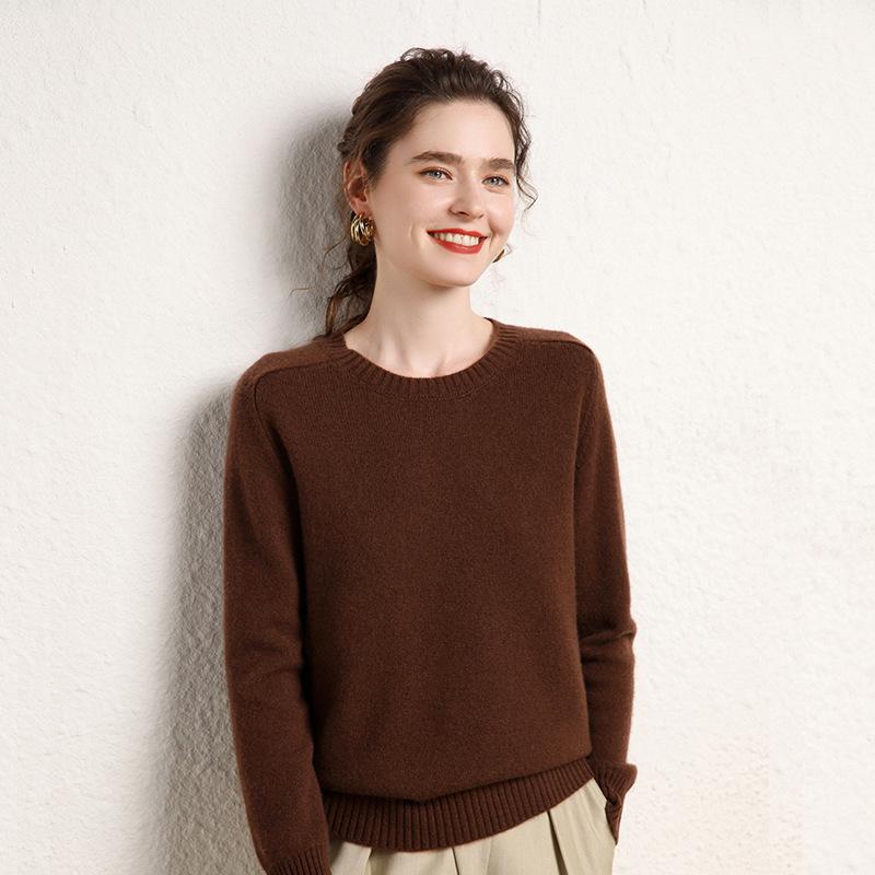 Women's Pure Wool Short Sweater - Warm Knit Round Neck for Autumn/Winter