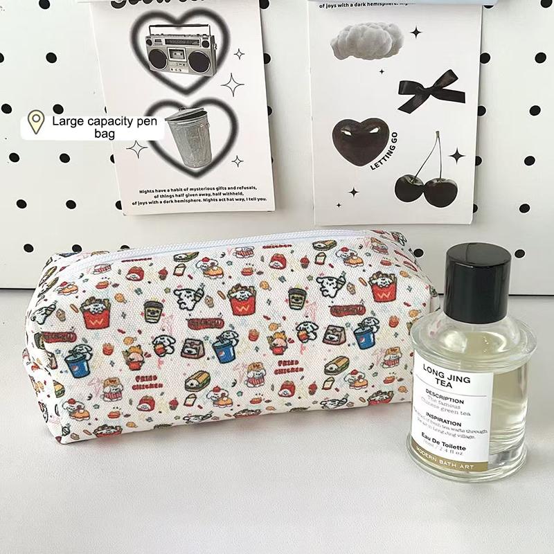 Cute Burger Dog Printed Pencil Case Large Capacity Portable Storage Bag Stationery Makeup Bag Gifts