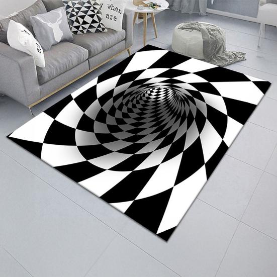 3D Vortex Optical Illusion Rug Vision Vertigo Area Rug Realistic Vortex Black And White Doormat Non-Slip Floor Mat for Living Room Bedroom Entrance