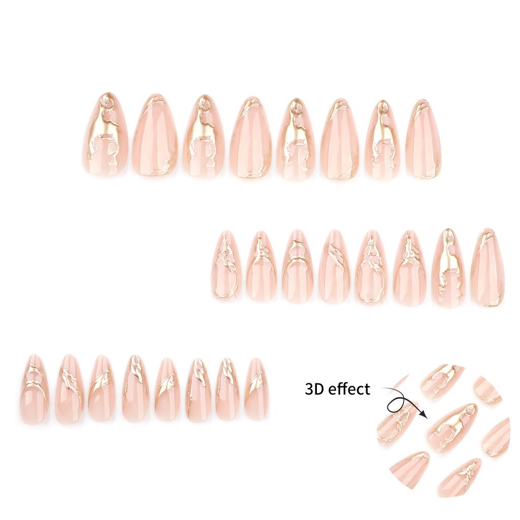 24 Stück 3D Falsche Nägel Mandelform Acrylnagel Einfacher Aufklebenagel Glänzend Vollabdeckung Aufklebenagel für Frauen Mädchen