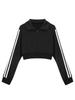 Women's Slim-Fit American Retro Three-Stripe Long-Sleeve Sporty Zip-Up Jacket with Stand-Up Collar