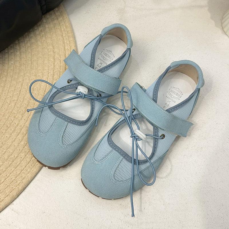 Sweet and Salty Korean Women's Round Head Bow Single Shoes Women's Ballet Mesh Breathable Shallow Mouth Mary Jane Sneakers