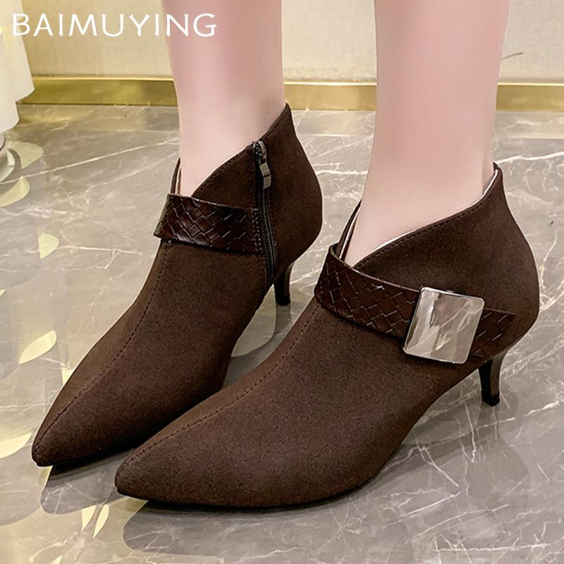 Women Ankle Boots Suede Pointed Toe Mid Heels Sexy Shoes 2025 Trend Fashion Pumps Goth Winter Designer Chelsea Botas De Mujer