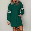 Hoodie Dress Women Casual Fashion Long Sleeve Striped Round Neck with Pocket Sports Wear