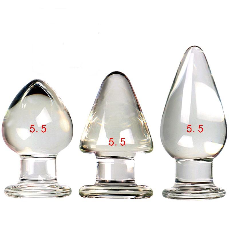 VaHppy Sklenené análne kolíky veľké 5,5 cm priehľadné/zlaté SM BDSM Sexuálne hračky pre dospelých Unisex lesbický gay análny masturbátor stimulácia