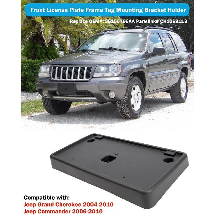 Front License Plate Frame for Jeep Grand Cherokee 2004-2010 for Commander 2006-2010 Front Bumper License Plate Holder Mounting Bracket Cover Replace#