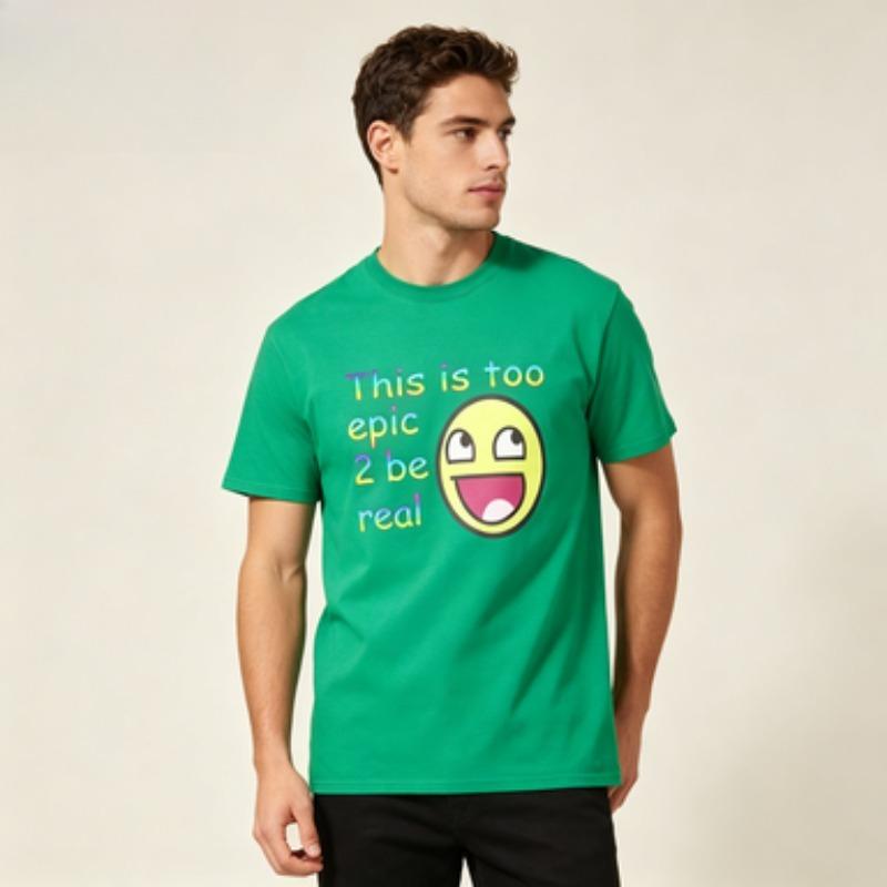 Unisex Cotton Tshirt This Is Too Epic 2 Be Real Rainbow Text Funny Emoji Print O Neck Short Sleeve Casual Summer Unisexs Tee Top